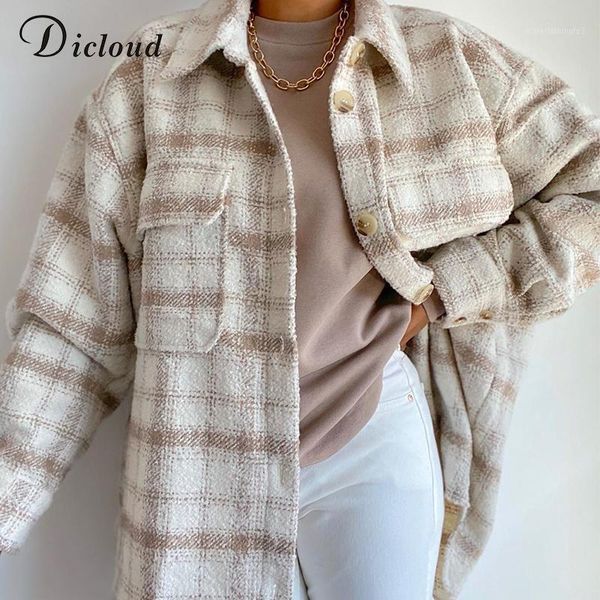 

women's jackets dicloud women winter plaid jacket long tweed oversize coat with pockets fashion outerwear ladies sleeve clothing 20211, Black;brown