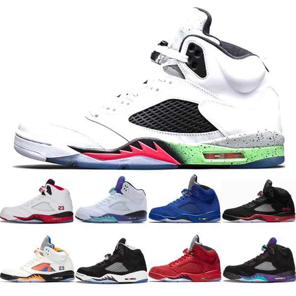 

desinger 5s v space jam mens basketball shoes olympic metallic gold white cement white grapes bred red suede oreo sports sneakers shoes, White;red