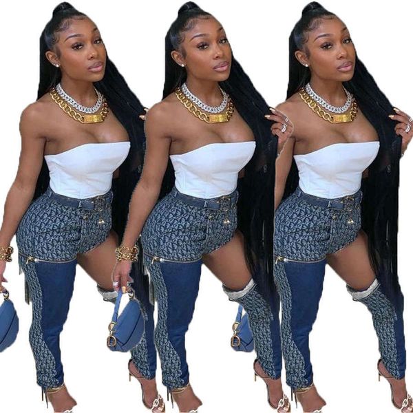 

ag8011 women's print stitching jeans can be split into two wear, Blue