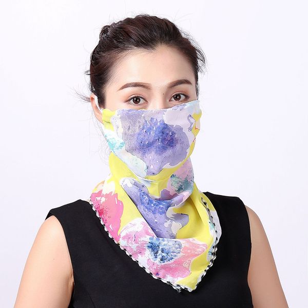 

factory women silk chiffon handkerchief outdoor windproof half face dust-proof sunshade scarf dust mask party masks t2i5