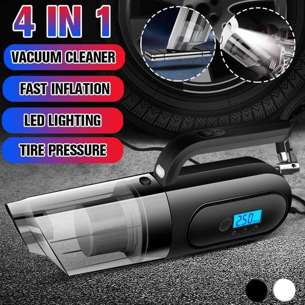 

4 in 1 car handheld vacuum cleaner digital tire inflator pump pressure gauge with led light wet dry for car home cleaning 120w