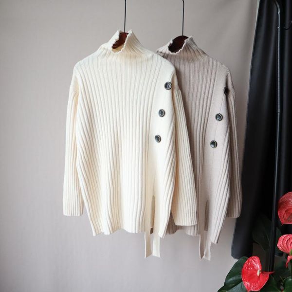 

высокий воротник, средний и длинный свободный свитер, женская осень и зимнее утолщение ленивый ветер 2020 новый корейский дизайн, White;black