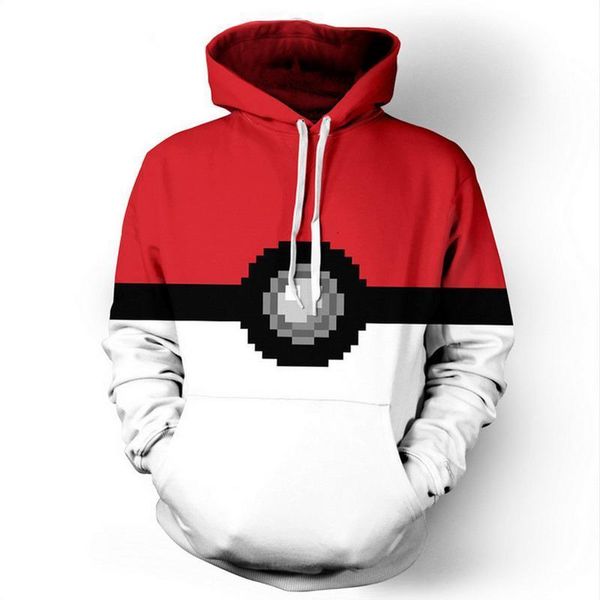

hoodies men/women streetwear hip hop sweatshirts men 3d print pokeball casual loose plus size traksuit pullover hoody, Black