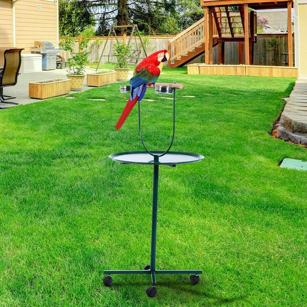 

49" bird parrot play stand cockatoo gym perch metal pet feeder w/ bowls wheels