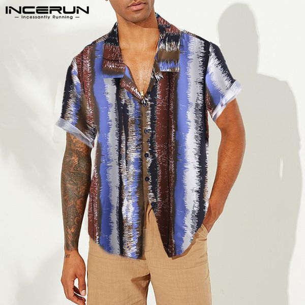 

men's casual shirts incerun summer fashion hawaiian shirt men striped printed breathable blouse short sleeve street 2021 basic hombre1, White;black