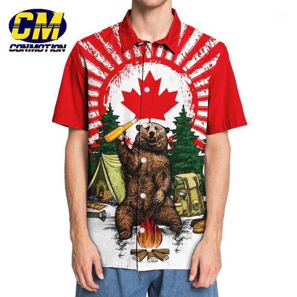 

canada flag fun camping bear print fun shirt1, White;black