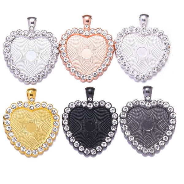 

14 styles diy pendant making sets heart rhinestone pendant trays jewelry craft making colorful crystal bezel cabochon trays kimter-k428fa