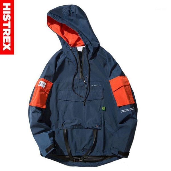

half zipper pullover jacket men new 2020 autumn hip hop hooded jacket front pocket casual windbreaker hoodie streetwear harajuku1, Black;brown