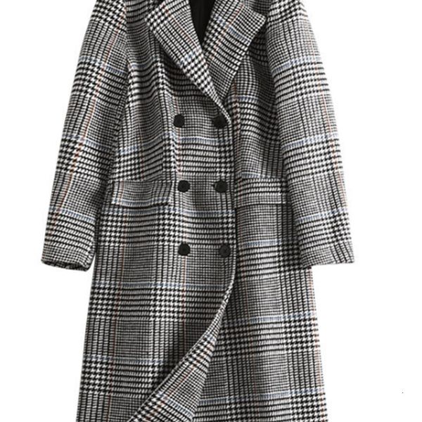

2021 new thelatest autumn women's clothing loose big sizetemperament is plaid wool jacket thin middle length, p0ui, Black;brown