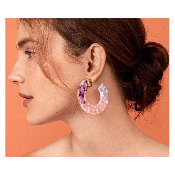 

circle hoop earrings for women c shape colorful joint acrylic acetate earings european and american jewelry 99psv, Silver
