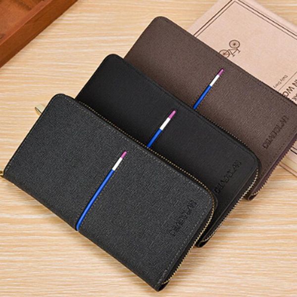 

2021 leather wallet male clutch pu leather long purse wallet for business fashion design men wallets 3 colors, Red;black