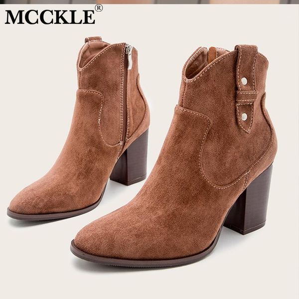 

boots mcckle women zipper suede ankle ladies fashion square heels female sewing short boot woman autumn casual shoes 2021 1, Black
