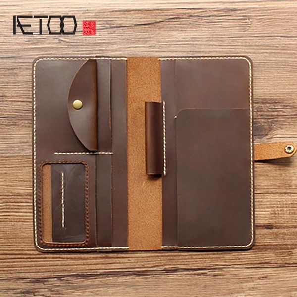 

hbp aetoo leather multi-functional handmade wallet, large-capacity travel card bag, with buckled wallet, Red;black