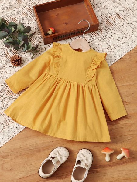 

baby solid ruffle trim smock dress she, Red;yellow