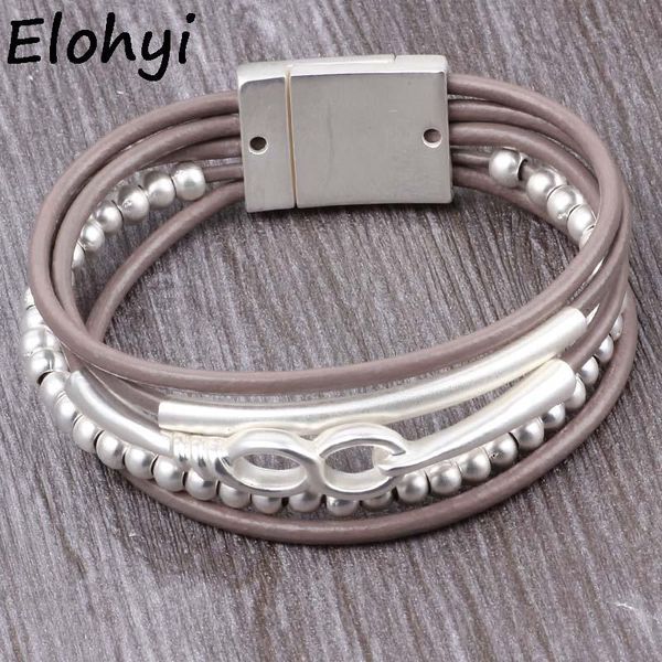 

beaded, strands elohyi bohemia geometric leather rope magnet buckle bracelet plated material for women elegant design jewelry gi, Black
