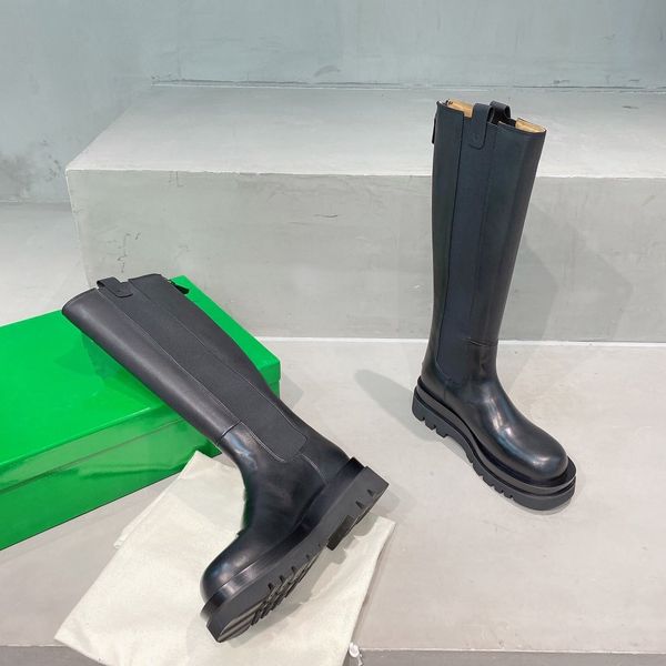 

2020 new chimney knight boots real head cowhide medium-high tube waterproof platform large size women's shoes, Black