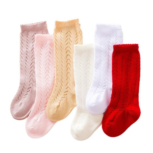 

socks kids baby girls fashion hollow out knee-high comfortable solid color for toddler, Pink;yellow