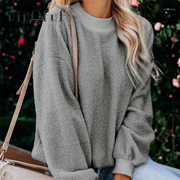 

women's vests casual long sleeve women sweatshirt coat female solid color pockets faux fur soft outerwear fashion loose plush coats wom, Black;white