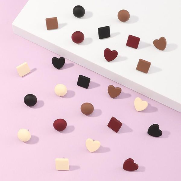 

stud 1 set concise geometric acrylic ear post earrings for women jewelry heart round daily, Golden;silver