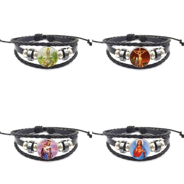 

ej glaze christian catholicism religion pilgrimage jesus black leather bracelet bangle for women jewellery, Golden;silver
