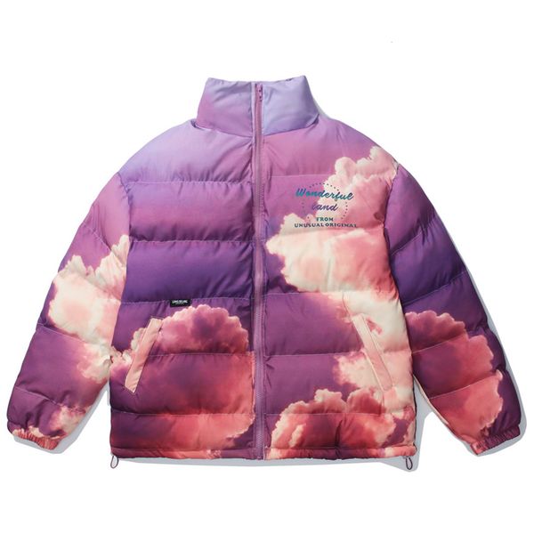 

2021 new hip hop thick parka streetwear harajuku sky cloud printed punk rock winter padded jacket coat outwear blue 274g, Black