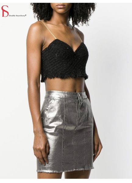 

high end autumn and winter new style small fragrance gold chain sling blouse tube bottoming underwear women, White