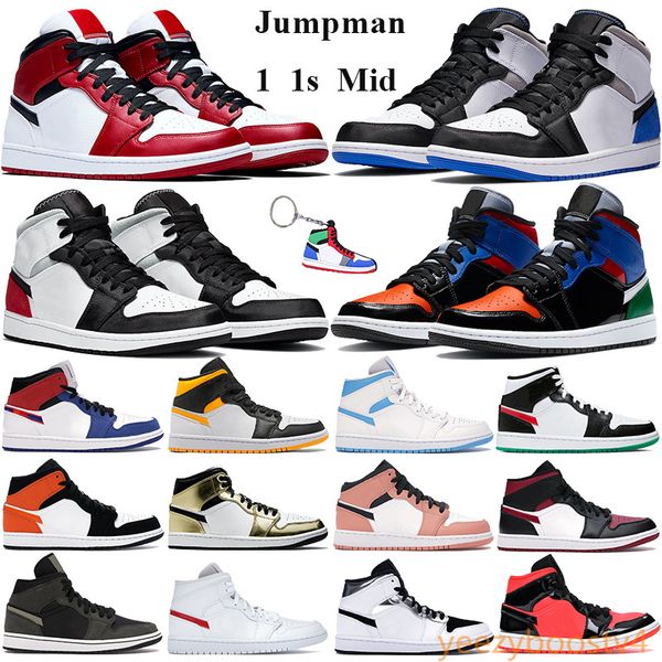 

jumpman 1 1s basketball shoes mid chicago 2020 mid multi patent men women sneakers se white black red laser orange black trainers keychain