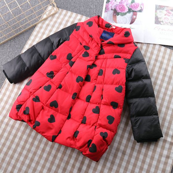 

winter girls' medium length children's white duck down korean version love thickened cotton padded jacket with foreign style, Blue;gray