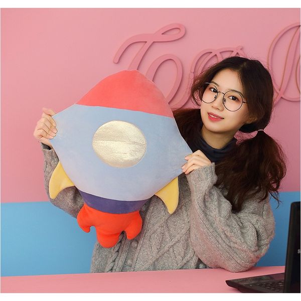 

50cm fluffy rocket spaceship planet plush pillow cute space plush toy cushion kids toys birthday christmas gift for boy girl f wmtmhk
