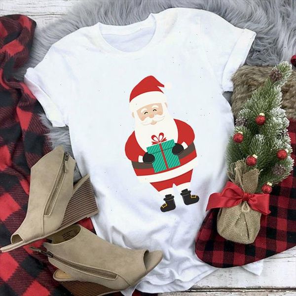 

cartoon santa claus gift graphic print women tshirt merry christmas white fashion t shirt female short sleeve tee