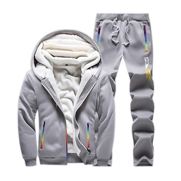 

2020 hoodie suit rainbow mens tracksuit winter men's sets warm hoodie+pants sportswear casual men tracksuit 2 pieces set outfits, Gray