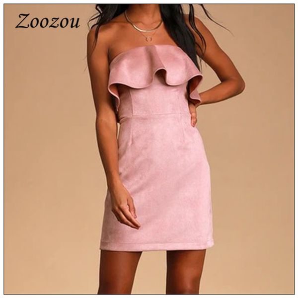 

off shoulder ruffle suede leather woman dress sleeveless bodycon mini dress slim elegant blush short dress plus size custom, Black;gray