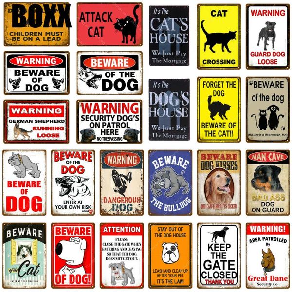 

warning danger metal signs beware of the dog cat poster vintage wall plaque pub bar house painting man cave decor