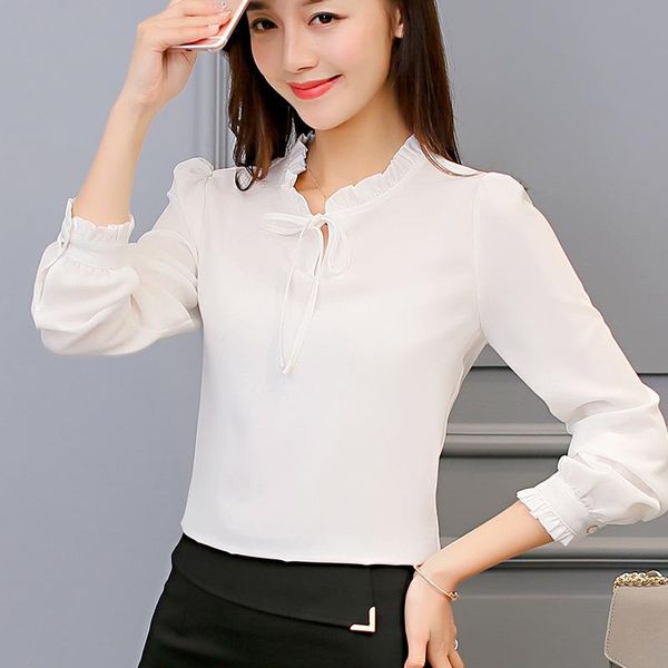 

women's blouses & shirts pure summer chiffon shirt women blouse elegant work spring autumn blusas casual slim long sleeve office mujer, White
