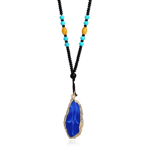 

pendant necklaces retro natural irregular stones long necklace beads handmade sweater chain jewelry manufacturers directly sell jy3221, Silver