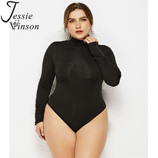 

jessie vinson plus size long sleeve turtleneck solid skinny bodysuit women black white bandage bodysuit jumpsuit 5xl 6x rompers y200904