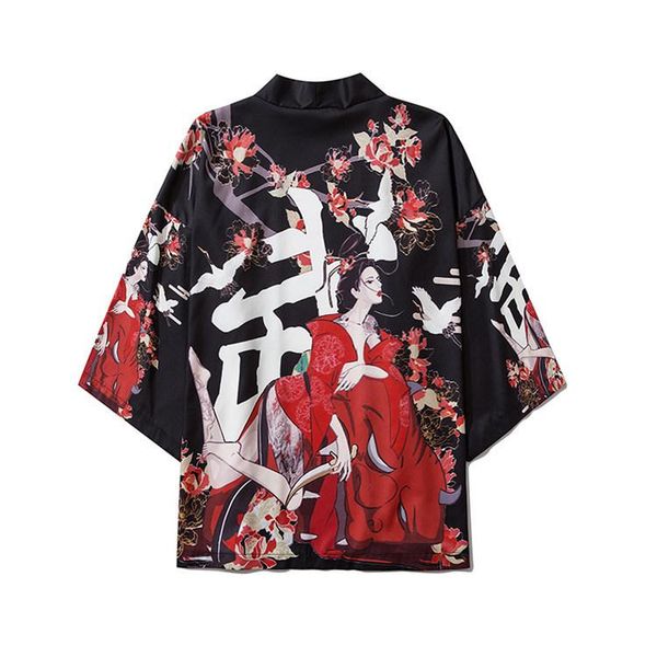 

17 style printing harajuku japanese fashion kimono women men 2020 cardigan blouse haori obi asian clothes samurai kimono, Red