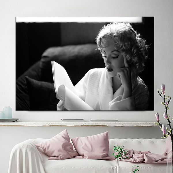 

canvas painting poster monroe home decoration modern marilyn read a book pictures on wall printed painting no frame