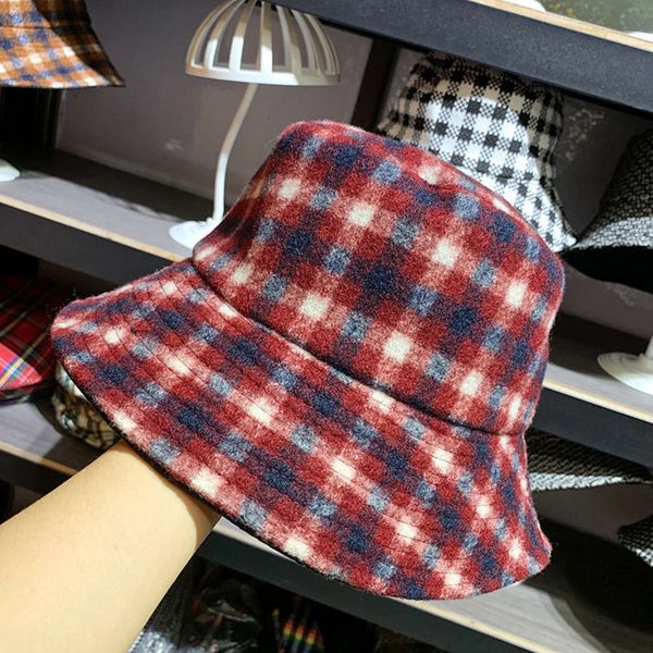 

women's hat plaid fisherman's personality british wood wool thick warm decoration travel fashion, Blue;gray