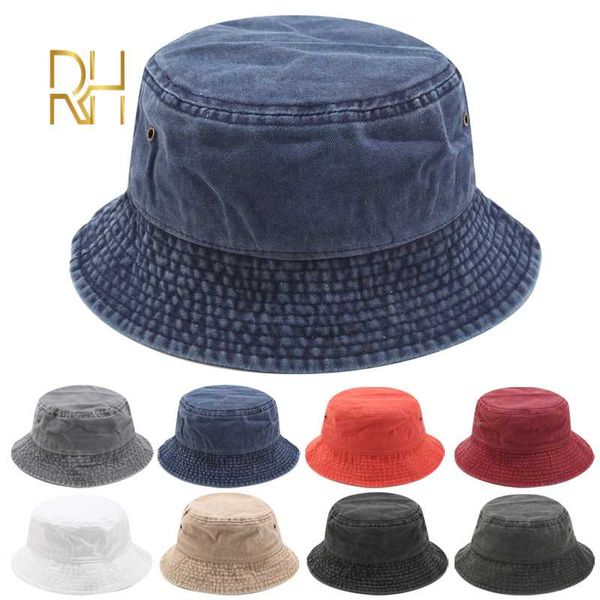 

wide brim hats vintage washed cotton bucket hat hip hop for women solid spring autumn jean fishing cap flat sun beach rh, Blue;gray