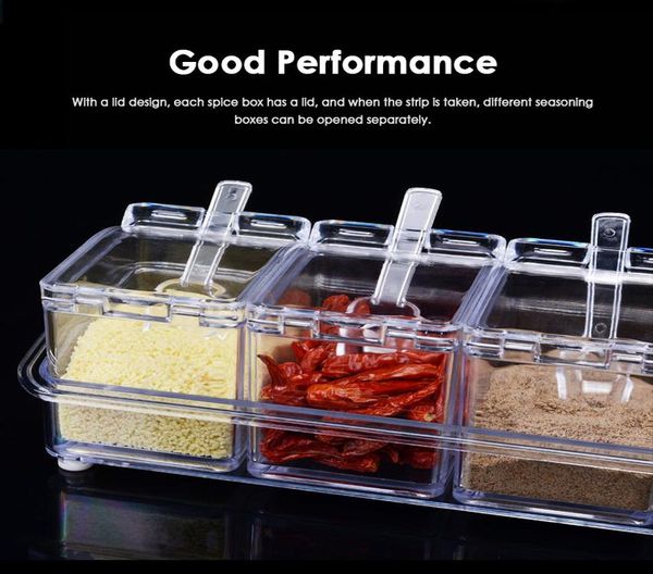 

1pc four grid seasoning box with spoon transparent seasoning box four in one seasoning jar set kitchen supplies h wmtblt