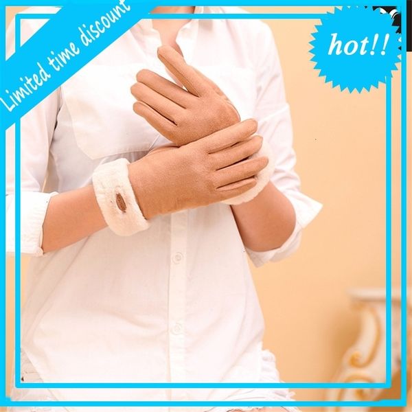 

daiyue a-1006 long label double suede women' five color warm winter plush gloves, Blue;gray