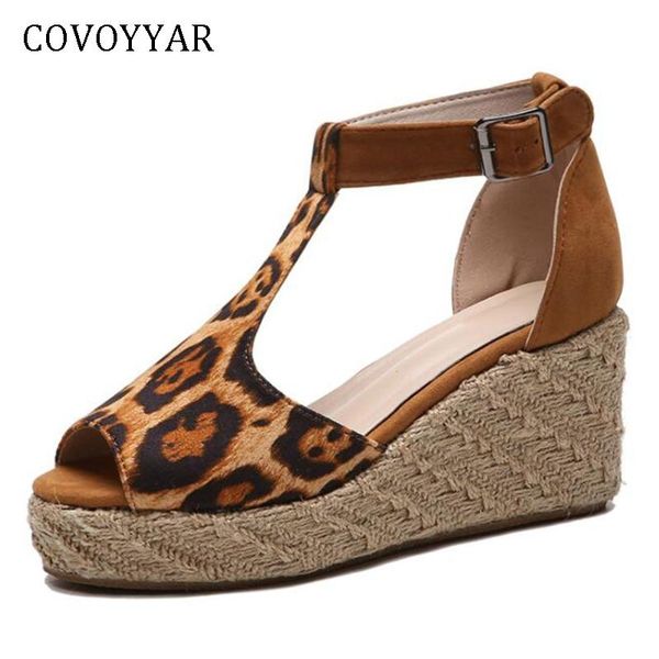 

dress shoes covoyyar 2021 summer women sandals wedge platform woman peep toe t-strap gladiator big size lady wss378, Black