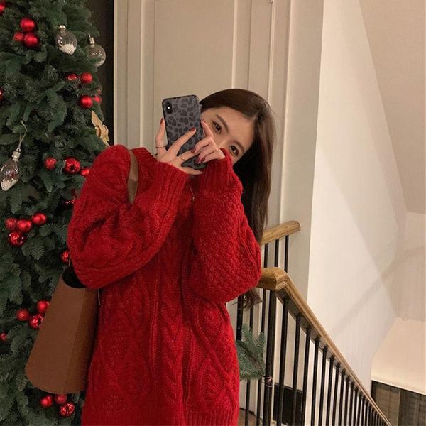 

2021 women autumn winter vintage sweater female elegant loose o-neck long sleeve pullover lady casual solid knitted jumpers h260, White;black