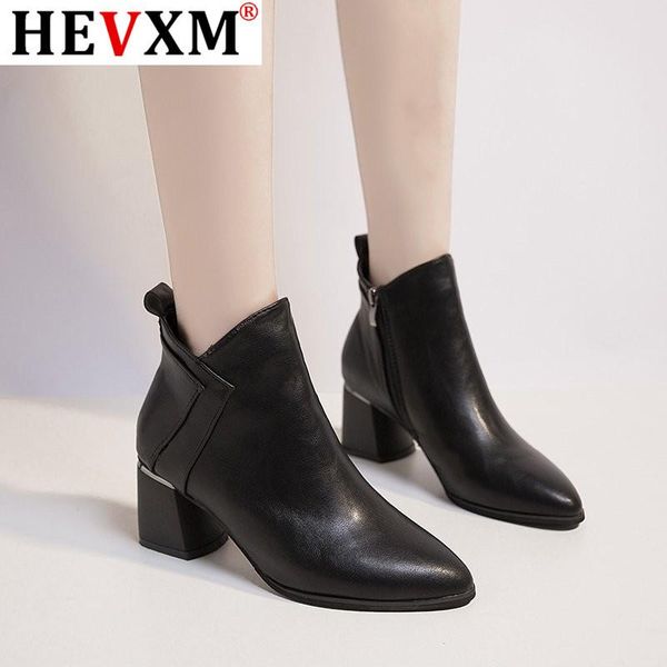 

2020 new winter boots women ankle boots zip pointed toe footwear high heels female party shoes women pu, Black