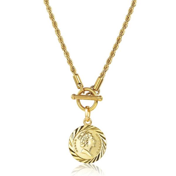 

chains 3mm rope link chain coin round elizabeth pendant necklace for women girls chunky choker toggle clasp 22inch dn225, Silver
