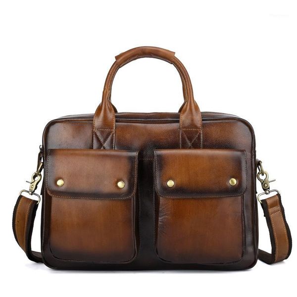 

new 100% cow genuine leather business men's briefcase male shoulder bag real leather vintage messenger tote computer bag1