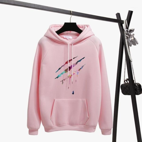 

autumn winter fashion pink hoodies women casual sweatshirts long sleeve loose pocket pullover starry sky scratch clothes female1, Black