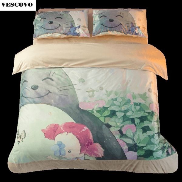 Cartone animato Totoro set di biancheria da letto per la casa dei bambini invernale Piumino in pile / copripiumino 3/4 pezzi biancheria da letto Y200111