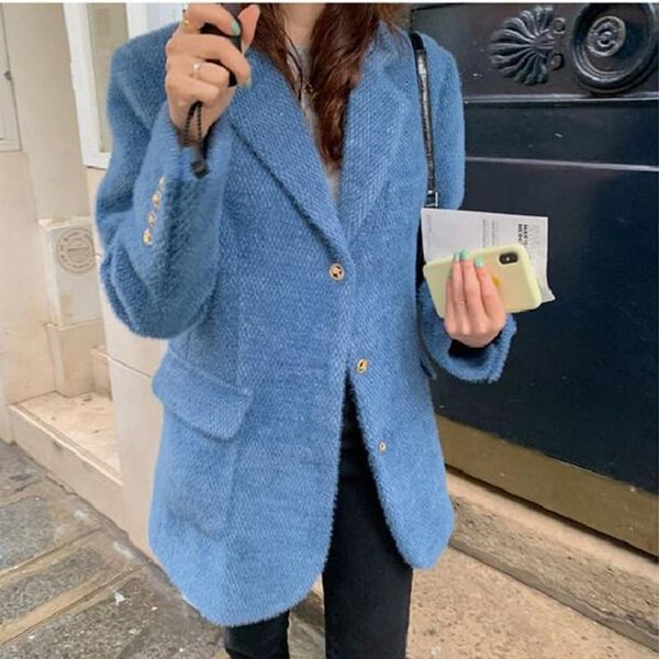 

elegant women blazers vintage long sleeve autumn winter thick warm plush blazer jackets office ladies coats, White;black